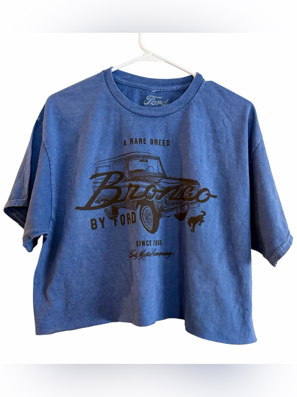 Ford Bronco Blue American Retro Car Lover Summer Cotton Cropped Graphic Tee M
